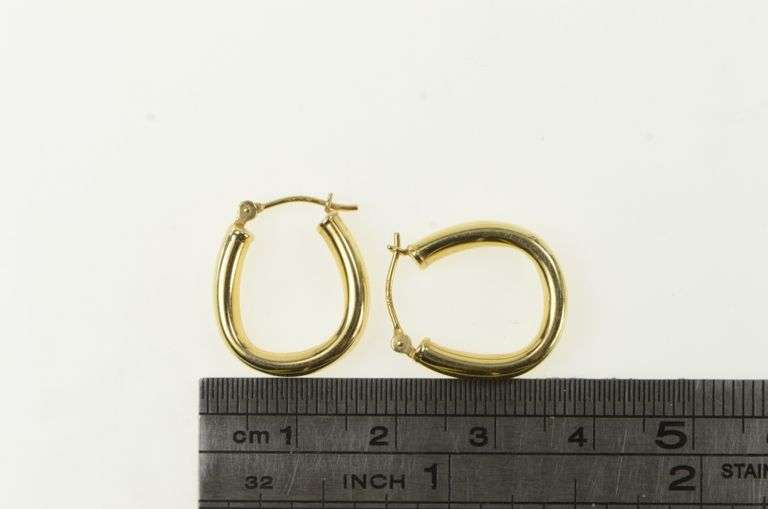 14K Yellow Gold 18.2mm Oval Puffy Vintage Statement Hoop Earrings