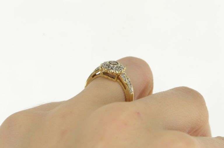 14K Yellow Gold 0.50 Ctw Diamond Flower Halo Engagement Ring