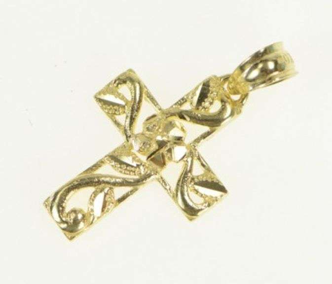 10K Yellow Gold Cross Floral Scroll Vine Design Faith Symbol Pendant