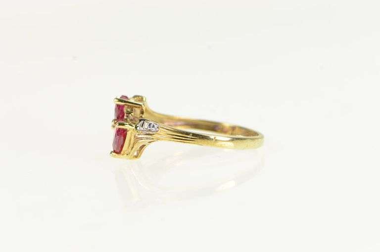 10K Yellow Gold Heart Syn. Ruby Diamond Accent Bypass Ring