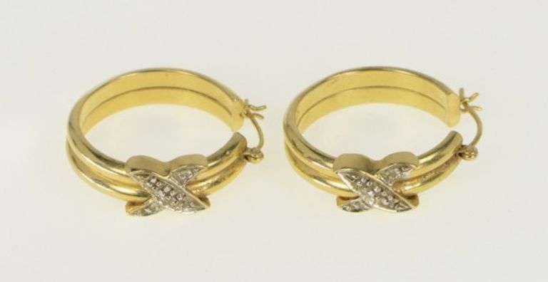 14K Yellow Gold Diamond X 25.5mm Statement Hoop Earrings