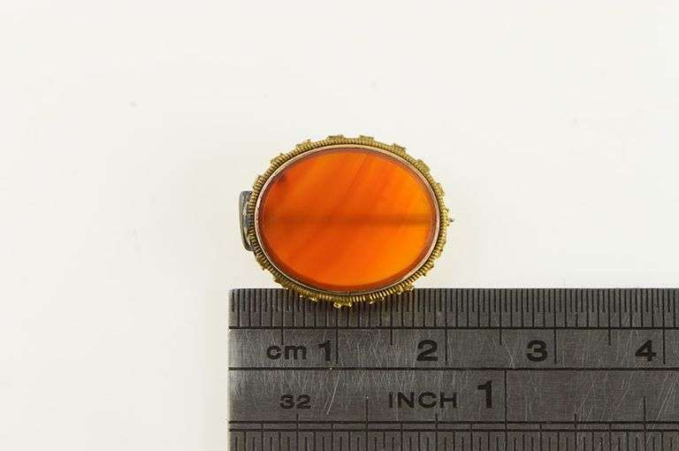 14K Yellow Gold Victorian Oval Ornate Carnelian Statement Pin/Brooch
