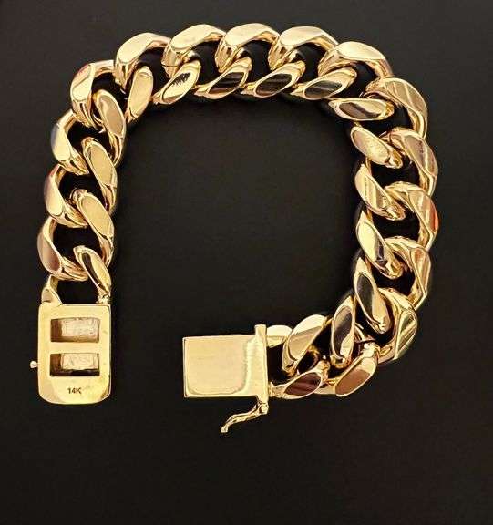 Huge 127.8 Gram 14 Kt Gold Plate Curb Link Bracelet