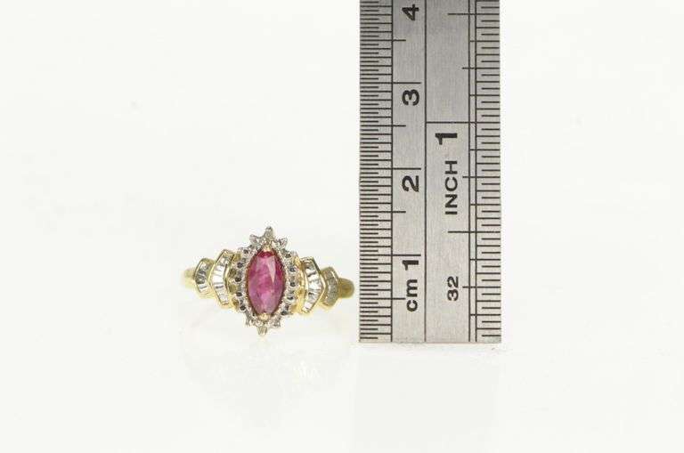 10K Yellow Gold Marquise Ruby Diamond Accent Statement Ring
