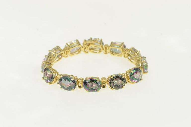 14K Yellow Gold Oval Faceted Mystic Topaz Statement Bracelet