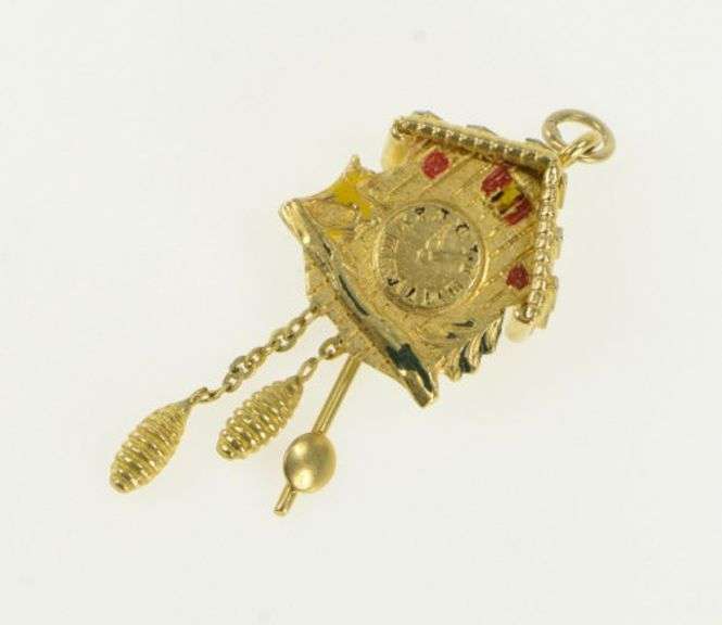 14K Yellow Gold Articulated Vintage German Cuckoo Clock Charm/Pendant