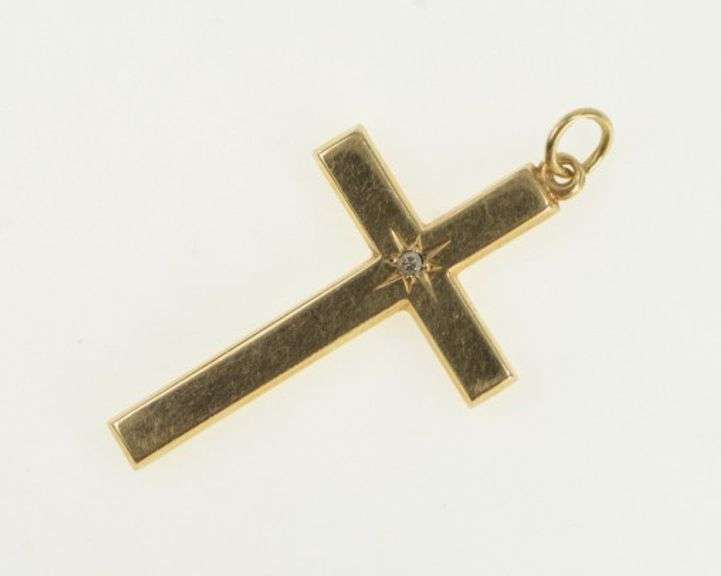 14K Yellow Gold Diamond Cross Christian Faith Symbol Pendant