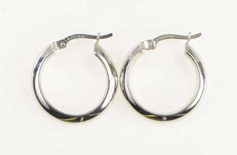 14K White Gold 20.7mm Simple Hollow Classic Hoop Earrings