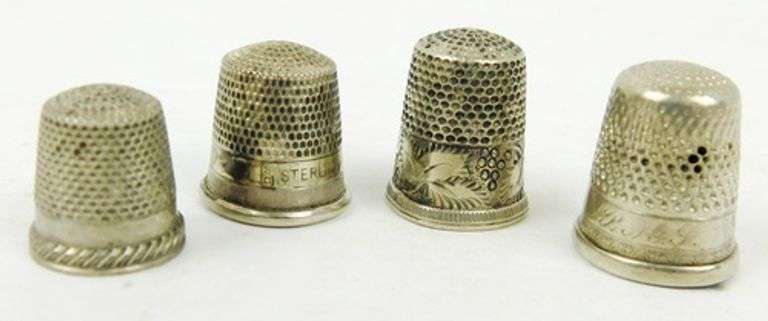 4 Antique Sterling Silver Thimbles