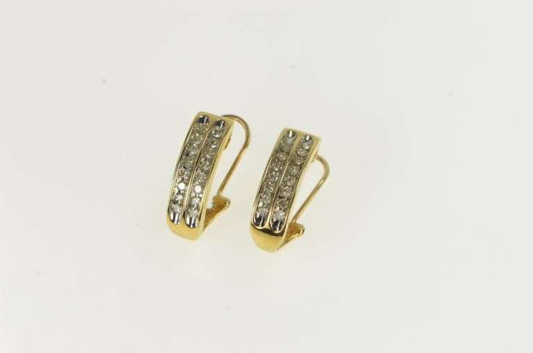 10K Yellow Gold 0.50 Ctw Diamond Squared Statement Hoop Earrings