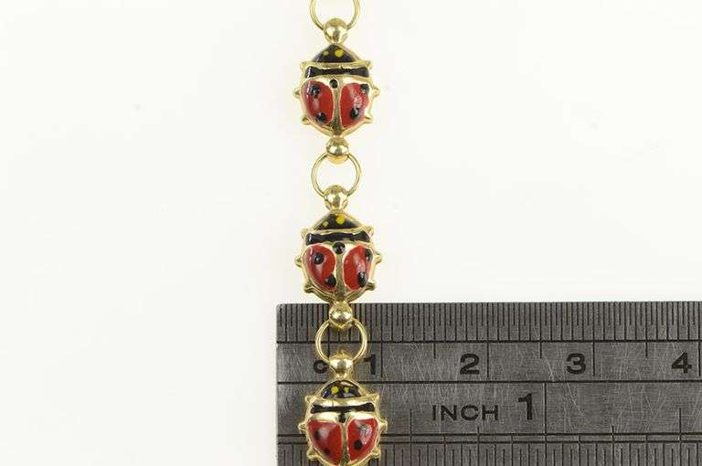 14K Yellow Gold Puffy Enamel Lady Bug Good Luck Bracelet