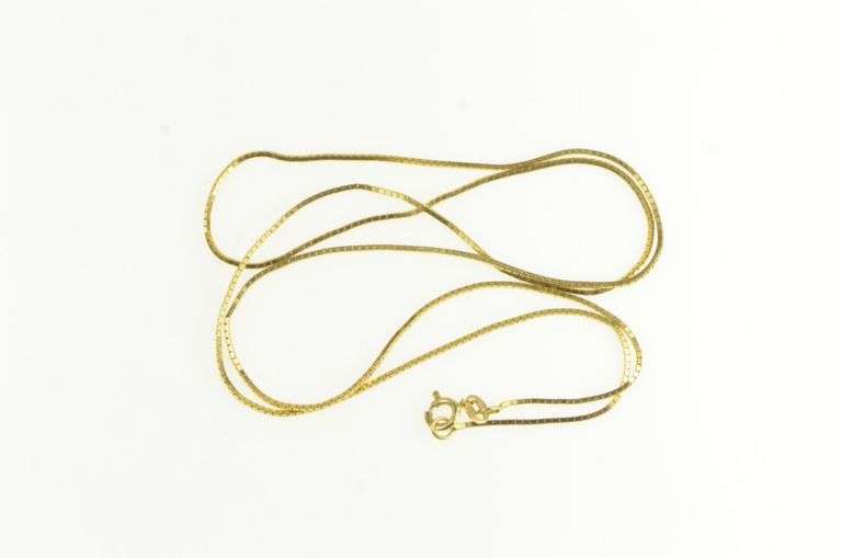 14K Yellow Gold 0.7mm Square Link Vintage Box Chain Necklace