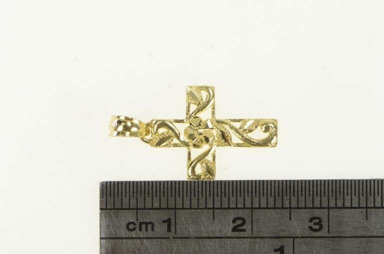 10K Yellow Gold Cross Floral Scroll Vine Design Faith Symbol Pendant