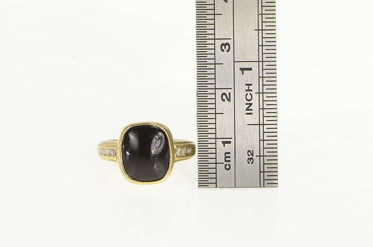 14K Yellow Gold Vintage Black Onyx Diamond Statement Ring