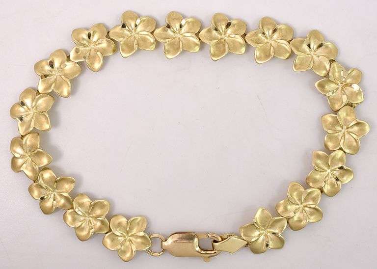 Gorgeous Plumeria Link Bracelet in 14K Yellow Gold