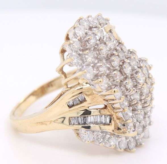 Powerful Yellow Gold Diamond Cluster Waterfall Ring