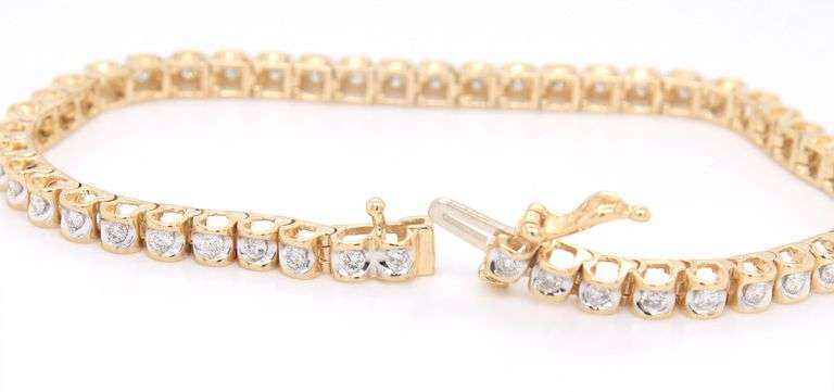 Divine Yellow Gold 1.50ctw Bezel Set Diamond Tennis Bracelet
