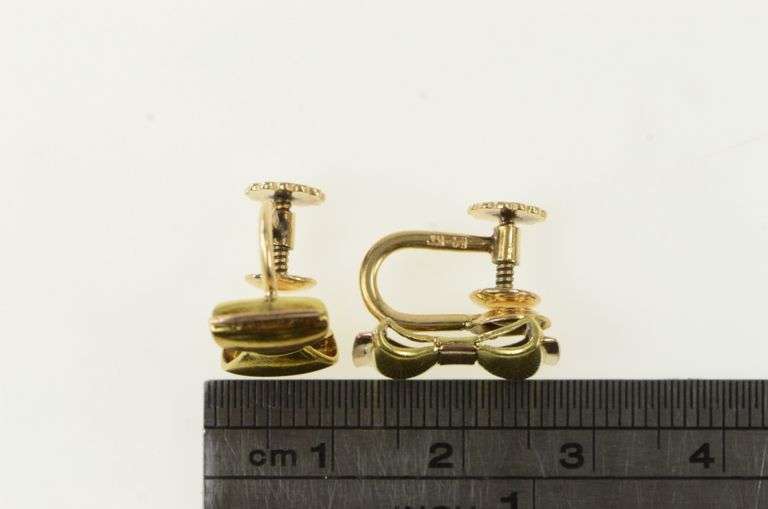 14K Yellow Gold 1960's Retro 3D Bow Ribbon Screw Back Earrings