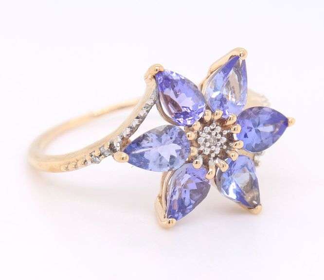 Favorite Yellow Gold Tanzanite and Diamond accent Flower Ring