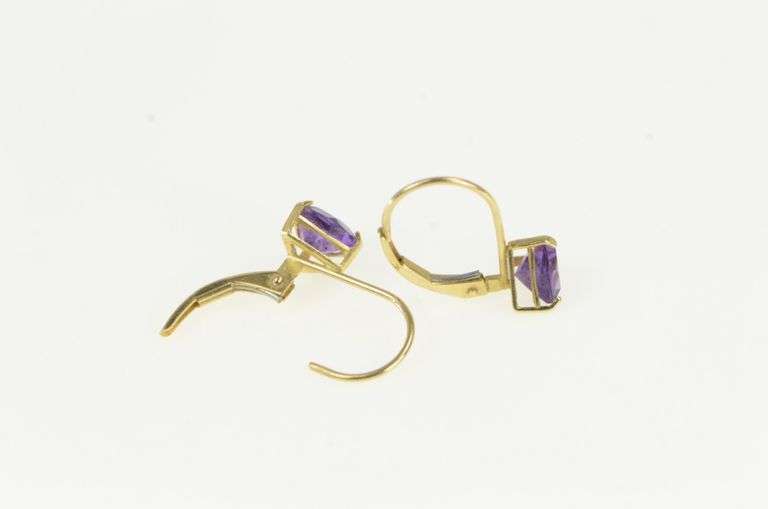 14K Yellow Gold Trillion Amethyst Ornate Lever Back Earrings