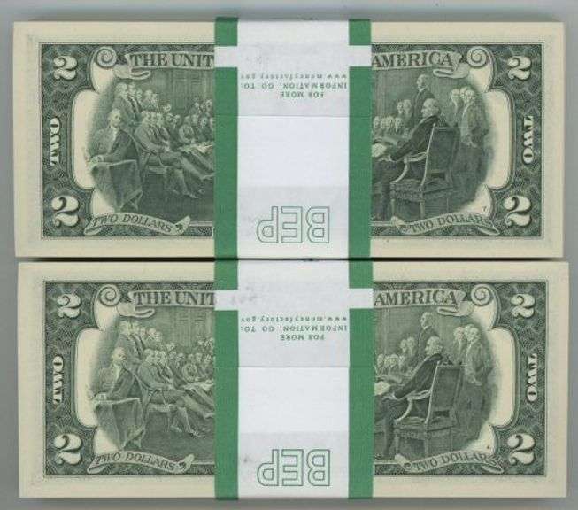 2 Diff. Gem Bank-Sealed Packs Series 2017-A $2 Bills in Sequence (B & E)