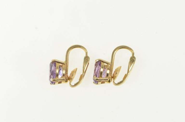 14K Yellow Gold Oval Amethyst Retro Clip Back Vintage Earrings