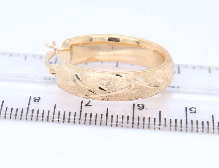 Beautiful Yellow Gold Diamond Cut Textured U Hoop Earrings