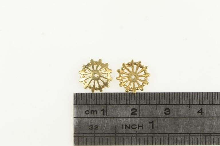 14K Yellow Gold Vintage Sun Wheel Stud Enhancer Earring Jackets