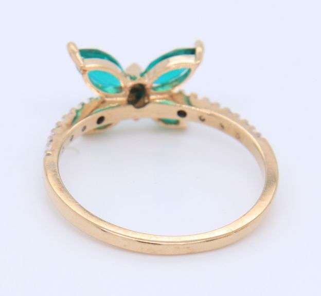 10KT Yellow Gold Emerald Butterfly Ring