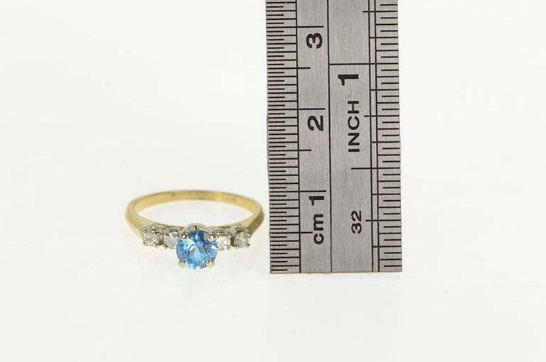 14K Yellow Gold Blue Topaz Diamond Accent Statement Ring