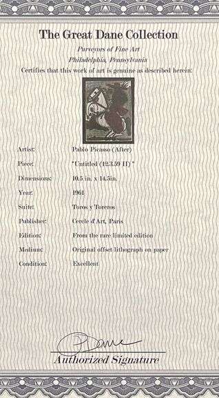 Very Collectible Pablo Picasso Lithograph from Toros y Toreros Circa 1961