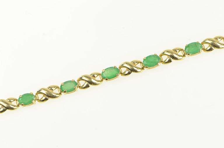 14K Yellow Gold Natural Emerald X Criss Cross Link Bracelet