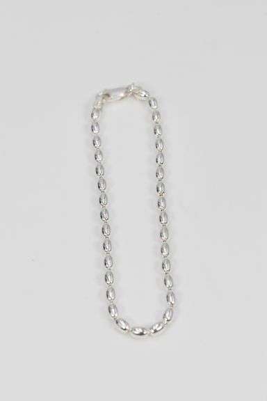 Sterling Silver Italian Oval Ball Bead Chain 3mm 925 Italy Dog Tag Bracelet 8" inch