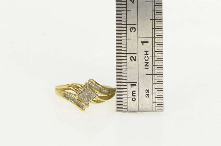 14K Yellow Gold Invis. Princess Diamond Cluster Engagement Ring