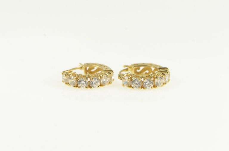 14K Yellow Gold Ornate CZ Swirl Filigree Hoop 14mm Earrings