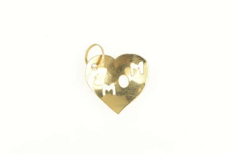 14K Yellow Gold Mom Cut Out Mother's Day Heart Love Charm/Pendant