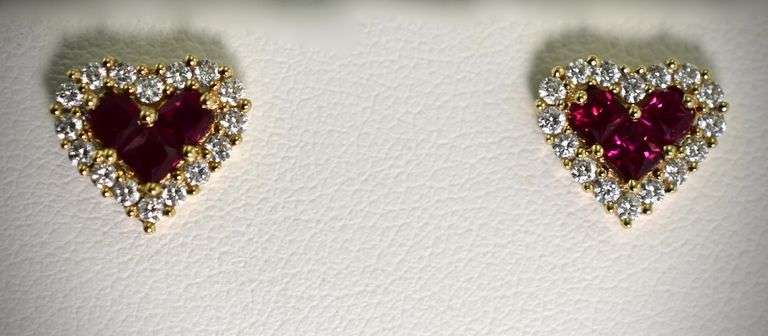 Gorgeous Ruby and Diamond 14K Heart Earrings