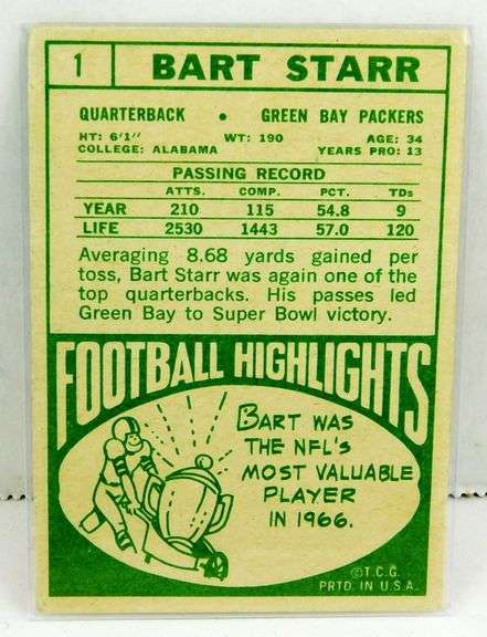 Bart Starr 1968 Topps #1 Football Card