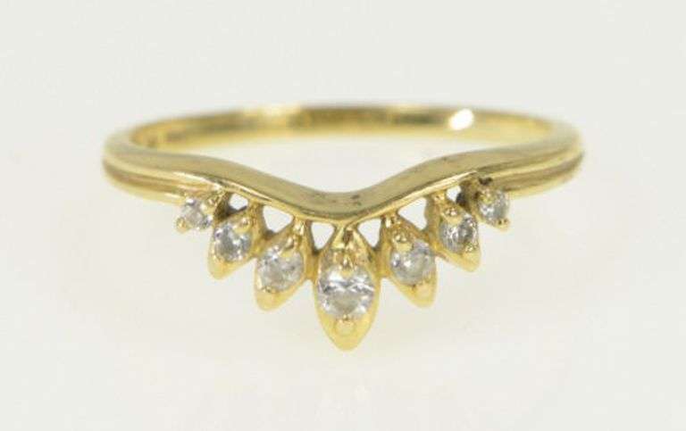 14K Yellow Gold Curved Petal Cubic Zirconia Wedding Band Ring