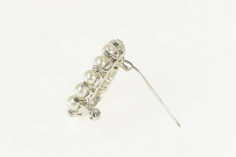 14K White Gold Pearl Diamond Vintage Circle Round Pin/Brooch