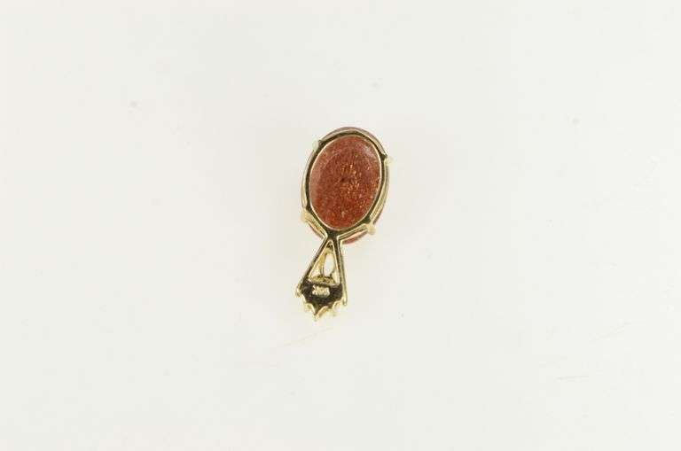 10K Yellow Gold Oval Goldstone Cabochon CZ Vintage Pendant