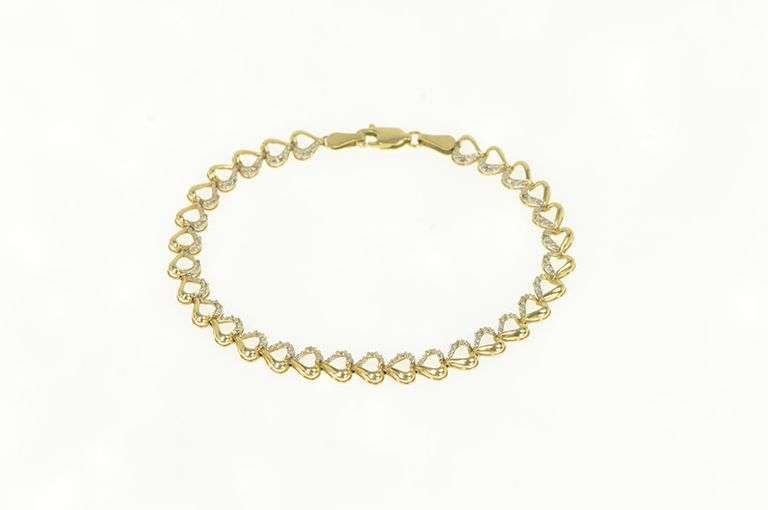 14K Yellow Gold Diamond Heart Love Symbol Tennis Bracelet