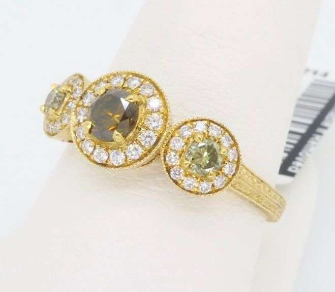 Three Stone Colored Diamond Ring
