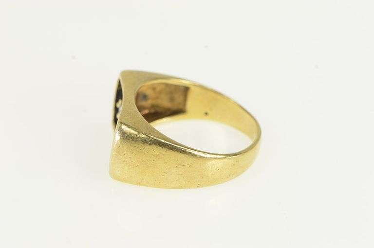 14K Yellow Gold Squared Diamond Inset Vintage Statement Band Ring