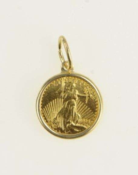 14K Yellow Gold 1/20 Oz 1924 American Gold Eagle Coin Replica Pendant