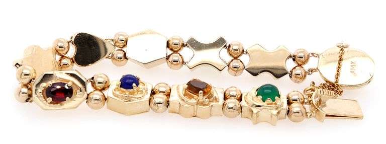 Multi-Gemstone Slide Station Charm Bracelet in 14K