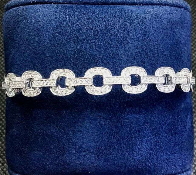 GORGEOUS ANTIQUE STYLE 14K COOL WHITE GOLD DIAMOND BANGLE