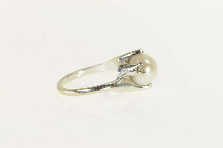 14K White Gold 8.7mm Pearl Retro Quartz Bypass Vintage Ring