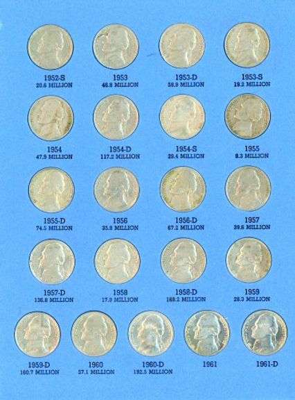 Album of 66 Jefferson Nickels 1938-1961-D w/War Nickels