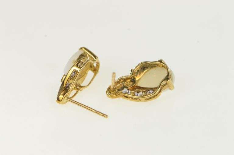 10K Yellow Gold Pear Opal Tanzanite Diamond Accent Stud Earrings